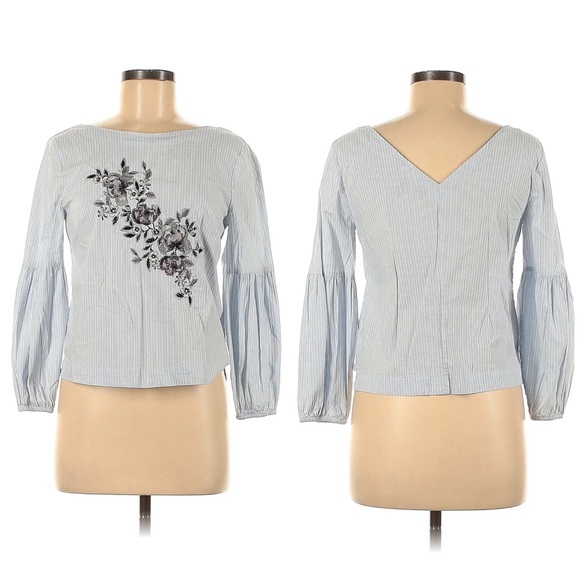 White House Black Market Yarn Dye Cotton Embroidered Blouse Top - Picture 1 of 8